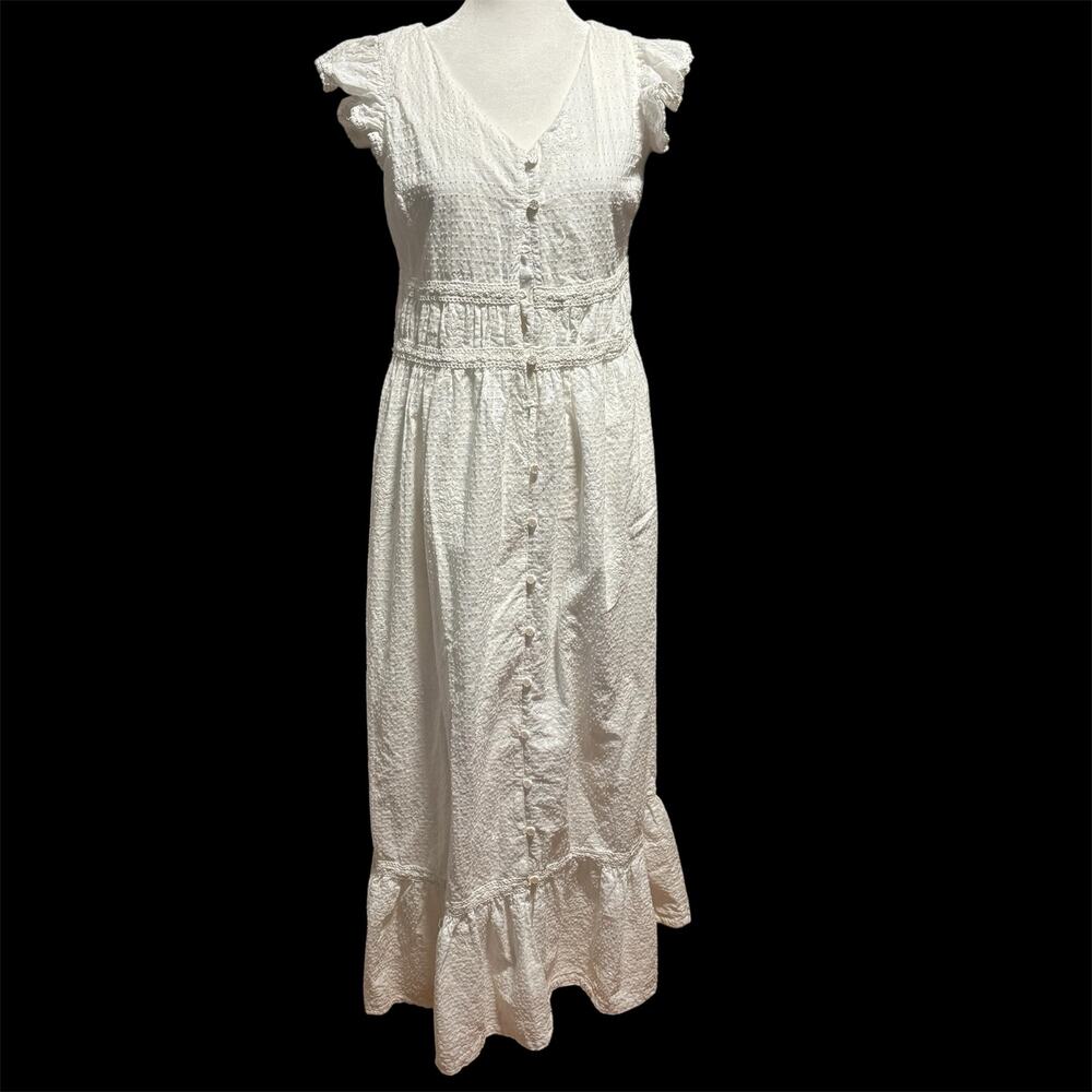 Rachel Zoe Size 4 Button Front Maxi Dress Eyelet Embroidered Tiered Ruffles FLAW